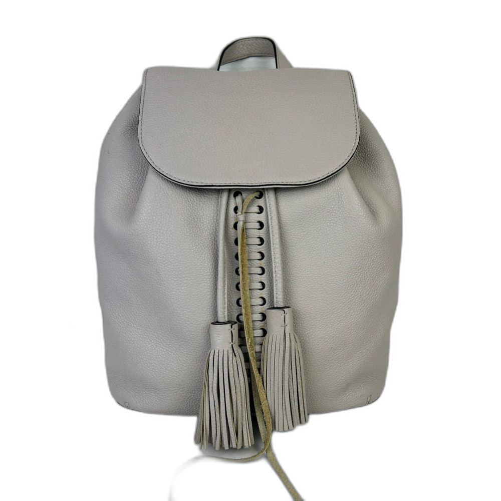 Rebecca Minkoff Moto Backpack Whipstitch Tassel Bag Putty Beige Leather Purse